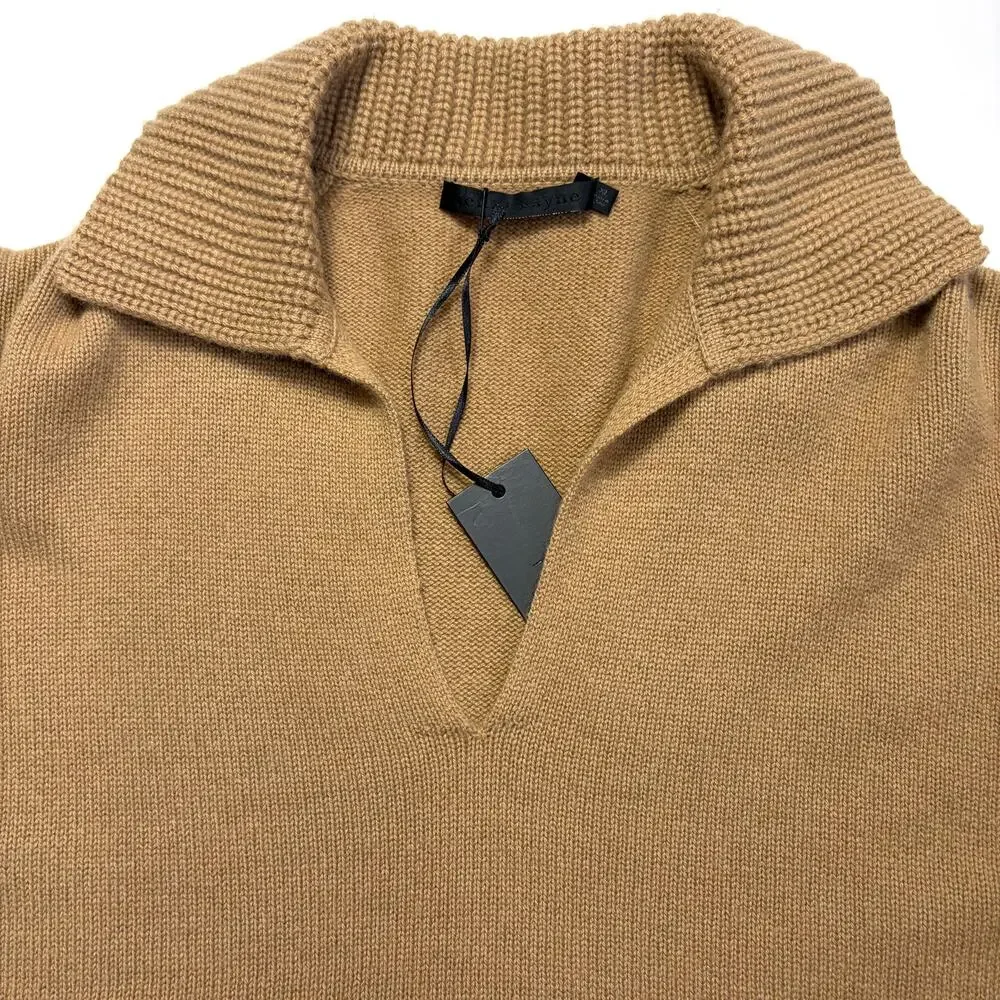 Jenni Kayne NWT Cashmere Frances Polo Sweater Camel Size XL 100% Cashmere